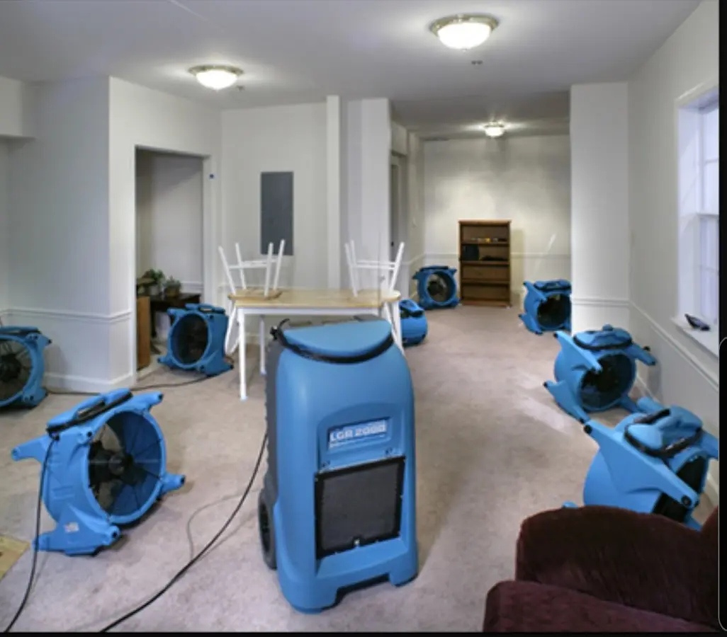 Air movers and dehumidifier setup for Water Damage Restoration in Noblesville